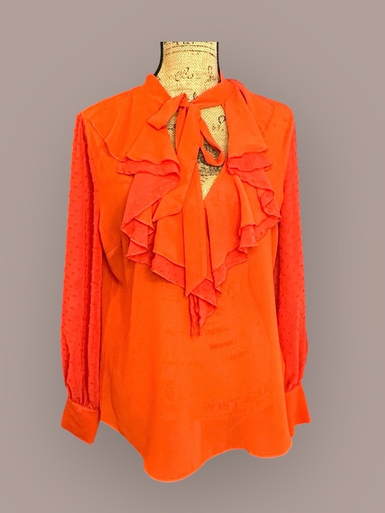 🌻 Bisou Bisou Ruffled V-Neck Tie Blouse - Picture 3 of 14